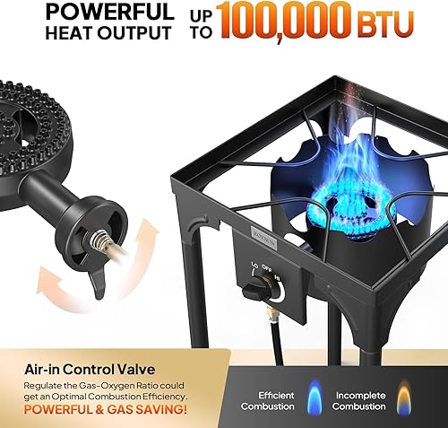 Miniatura 2 de ROVSUN 100,000 BTU Estufa de Gas Portátil para Acampar, Quemador de Propano para Exteriores con Regulador de 20psi, Cocina de Campamento de Alta