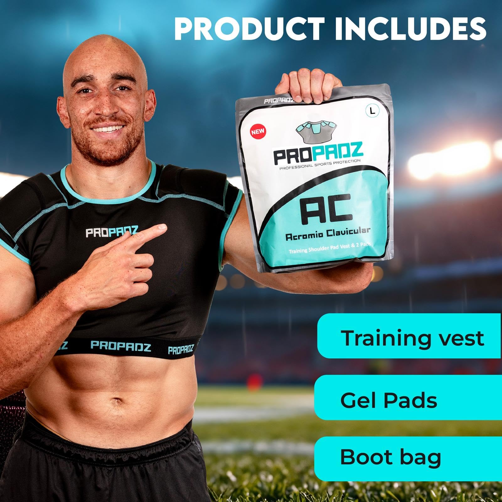 PROPADZ AC Shoulder Protection Vest – AC Joint Recovery & Impact Relief for Rugby Players – Includes Vest + 2 Gel Pads – Designed for Injury Prevention & Shoulder Support