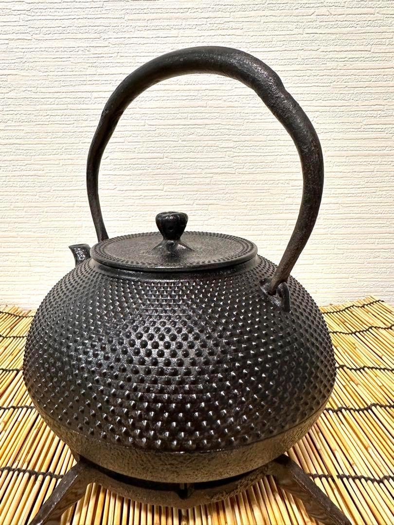 煎茶道具 柚子肌 線文 銅蓋 鉄瓶 鉄壷 V R6428 煎茶道具 柚子