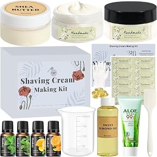 JUYRLE Shaving Cream Making Kit- DIY Natural Shave Cream for Mens, Sensitive Hair Removal Cream with Shea Butter, Sweet Almond Oil, Smooth & Silky Shaving Soap Christmas Gifts for Men, Boyfriend