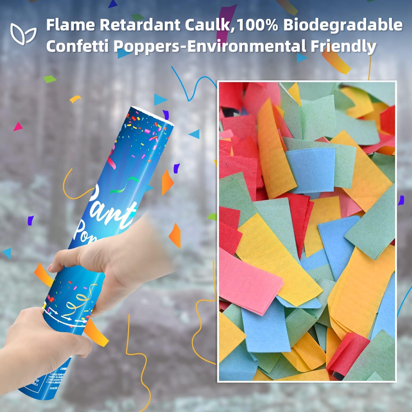 Biologisch abbaubare Konfettikanone, 6 Stück, mehrfarbig, 30,5 cm, Party-Popper, Shooter, Papier-Popper, Kanone für Hochzeit, Geburtstag, Abschlussfeier, Dekorationen 2025, Silvester und jede Feier