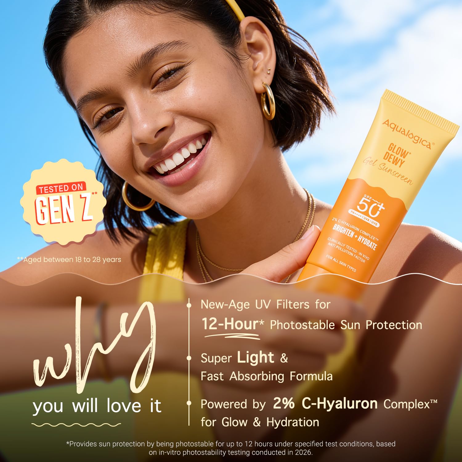 Aqualogica Glow+ Dewy Sunscreen Gel SPF 50+ PA++++ with Papaya & Vitamin C - 125 g | Broad Spectrum SPF 50+ PA++++ | UVA/B & Blue Light Protection | Anti-Pollution Factor (APF) Technology | In-Vivo Tested | Brightens Skin I Fragrance-Free & No White Cast | For Glowing & Sun Protected Skin 3