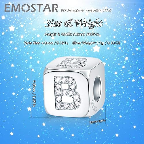Miniatura 2 de EMOSTAR Dijes de 26 bloques en forma de dados con letras iniciales de la A a la Z, cuentas de plata de ley 925 con forma de cubo cuadrado