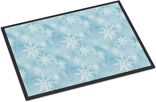 Caroline's Treasures BB7552MAT - Felpudo de acuarela con copos de nieve sobre azul claro, 18 x 27 pulgadas, tapete para puerta delantera, para