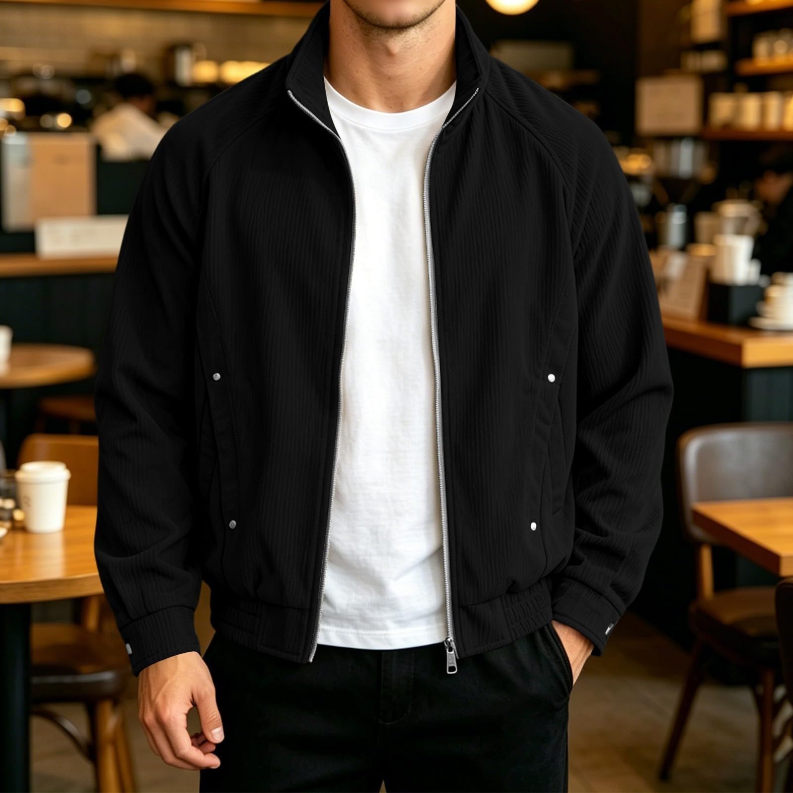 Giacca da uomo Trucker Cord, giacca in felpa leggera e sottile | Giacca a camicia con cerniera completa e tasche, camicia a coste, senza cappuccio, giacca sportiva, morbida e comoda giacca