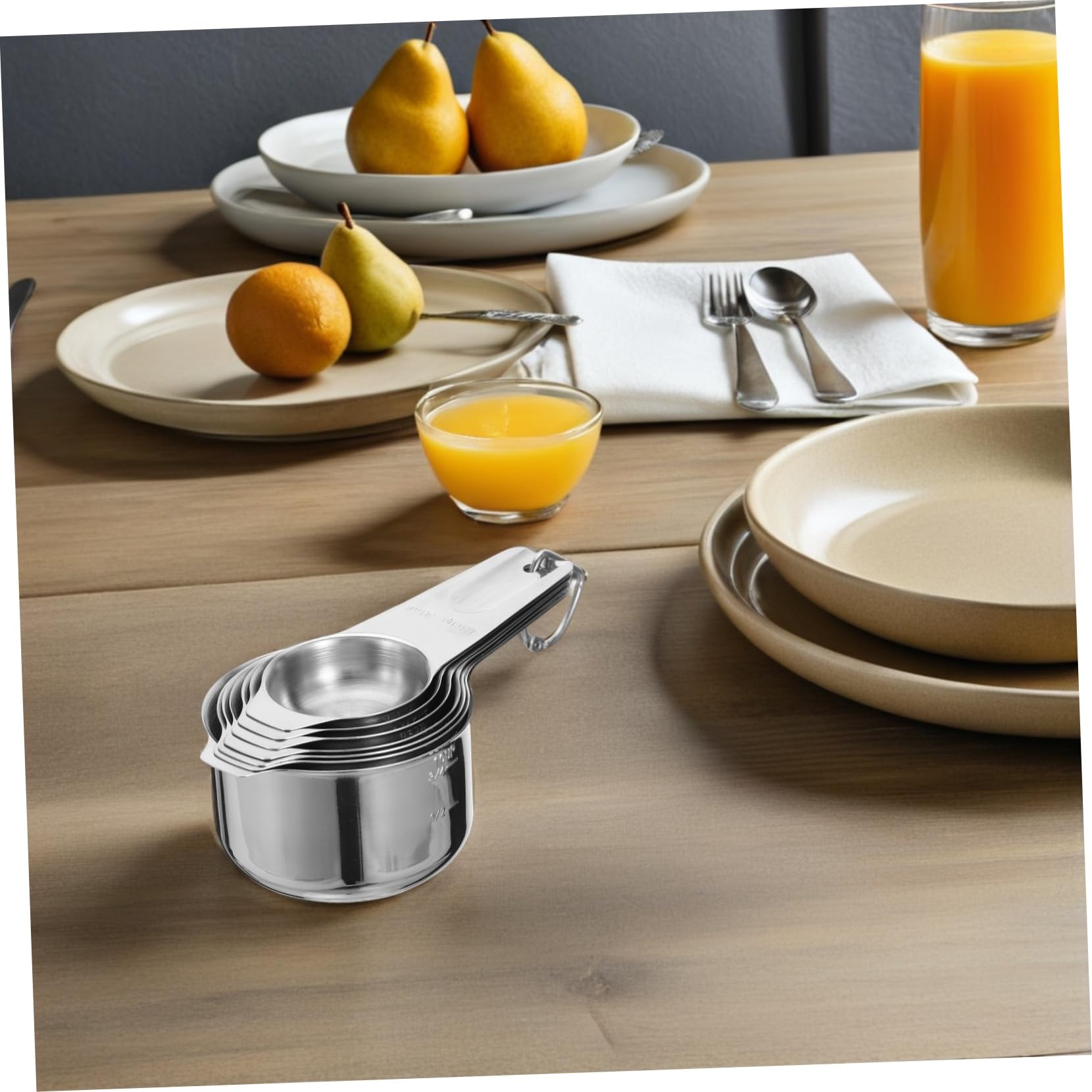 Zerodeko 2sätze Edelstahl Küchenlöffel Set mit Messbechern und Messlöffeln für Kochen und Backen Stapelbar und Platzsparend für Ordnung Küche