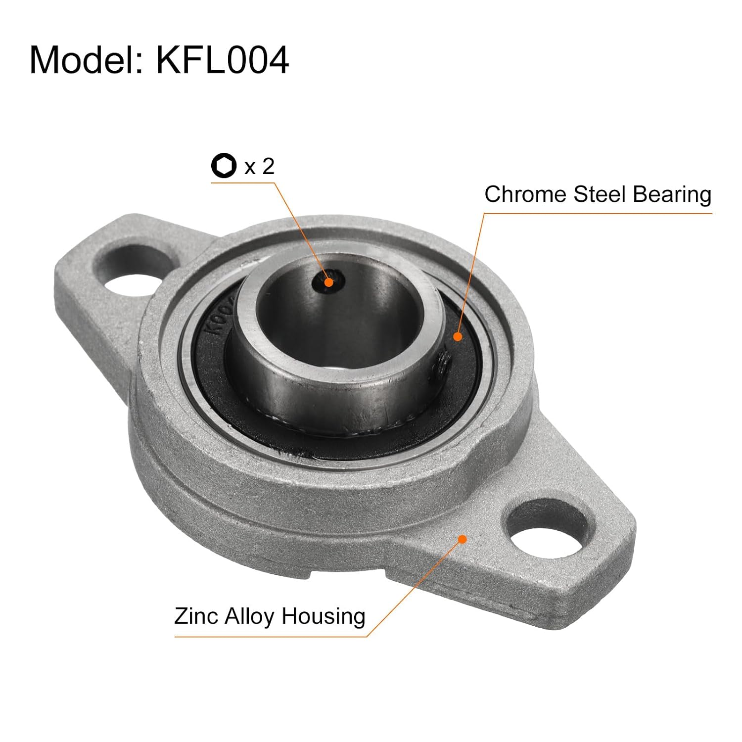 uxcell 4個 KFL004 フランジ付きピローブロックベアリング 20mmボア、亜鉛合金セルフアライメントフランジマウントベア