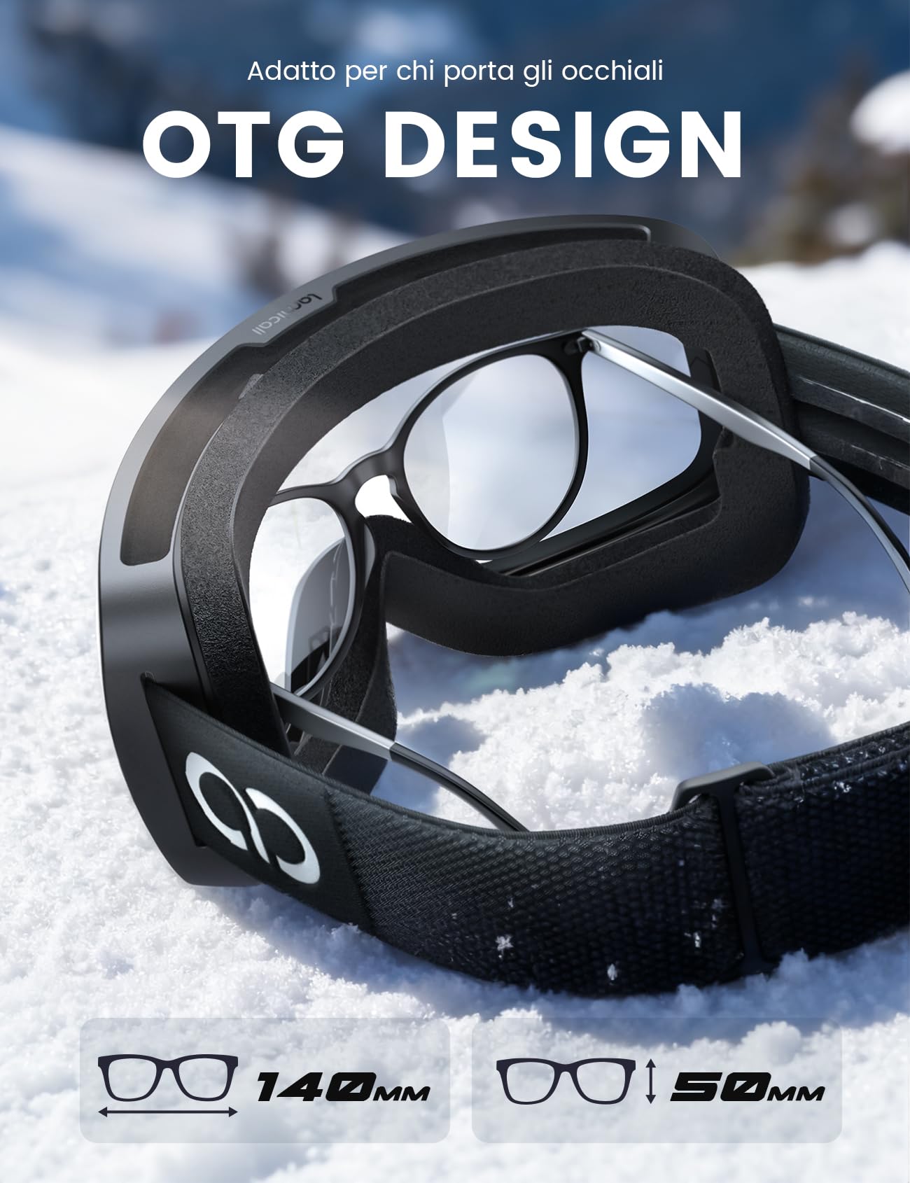 Maschera Da Sci Lamicall OTG Polarizzata - Anti Appannamento, UV400, Per Uomo E Donna, Compatibile Con Occhiali Da Vista
