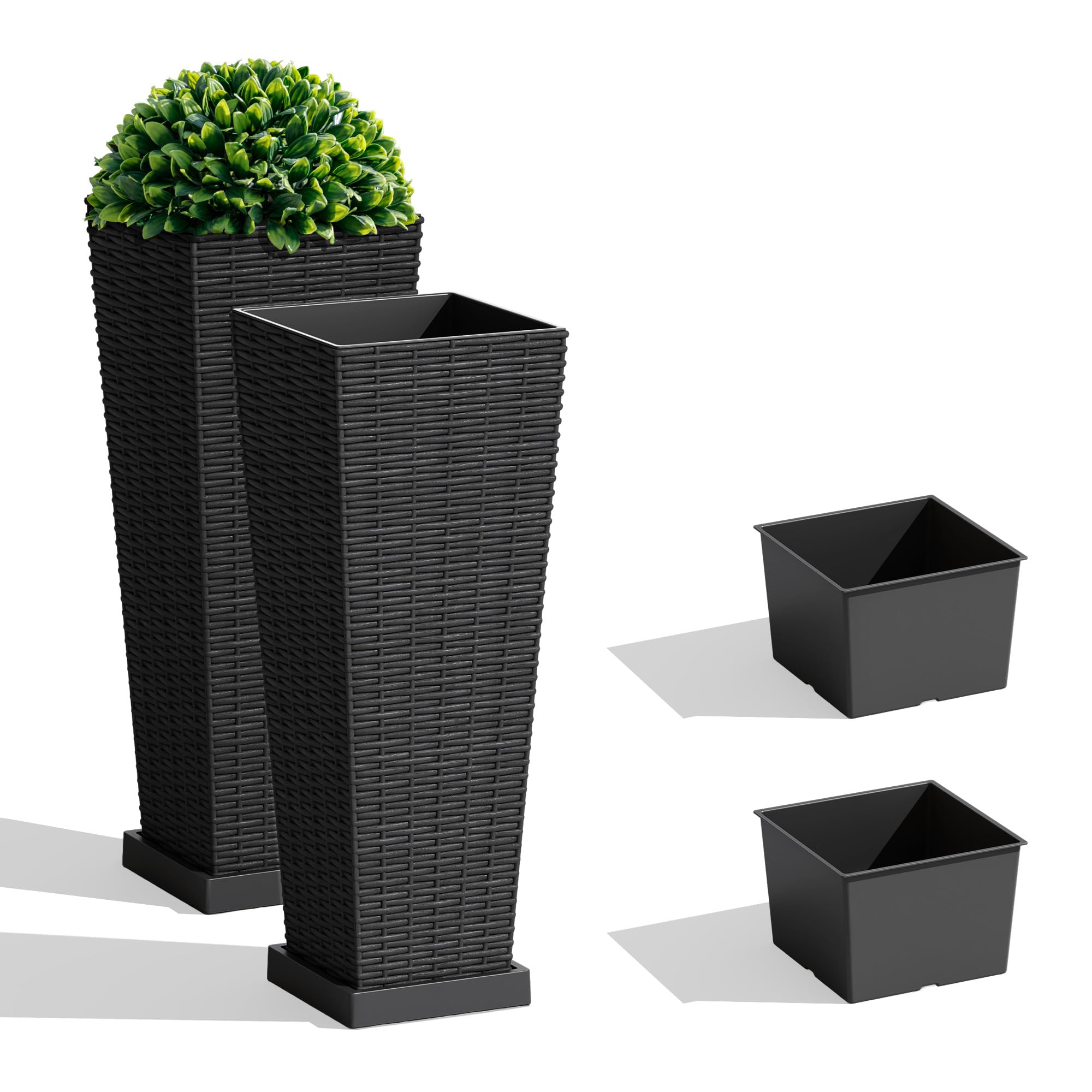 JUMMICO Resin Rattan Tall Planters