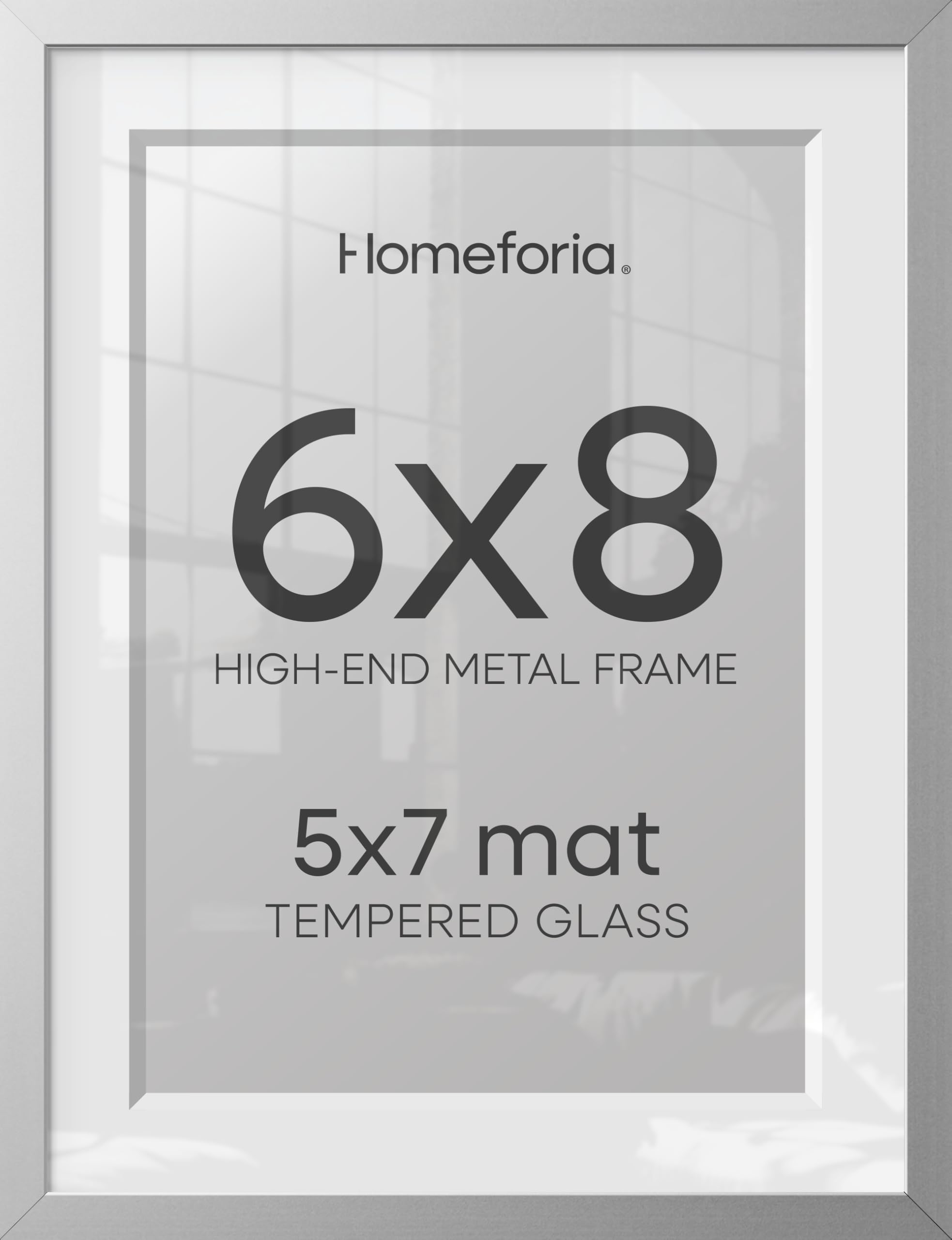 Homeforia 6x8 Silver Picture Frame, High-End Metal, 5x7 Mat, Glass | High End Aluminum, Tempered Glass, Acid-Free 5x7 Removable Mat, 6x8 in Edge-to-Edge Display 8x6, Wall Kit, Set Of 3