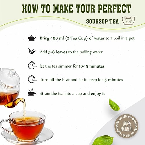 Miniatura 4 de KUKUVIBE Té de hojas de guanábana (400 hojas) - Té de hierbas de hoja de graviola 100% puro de hojas de guanabana para el bienestar - Hojas de