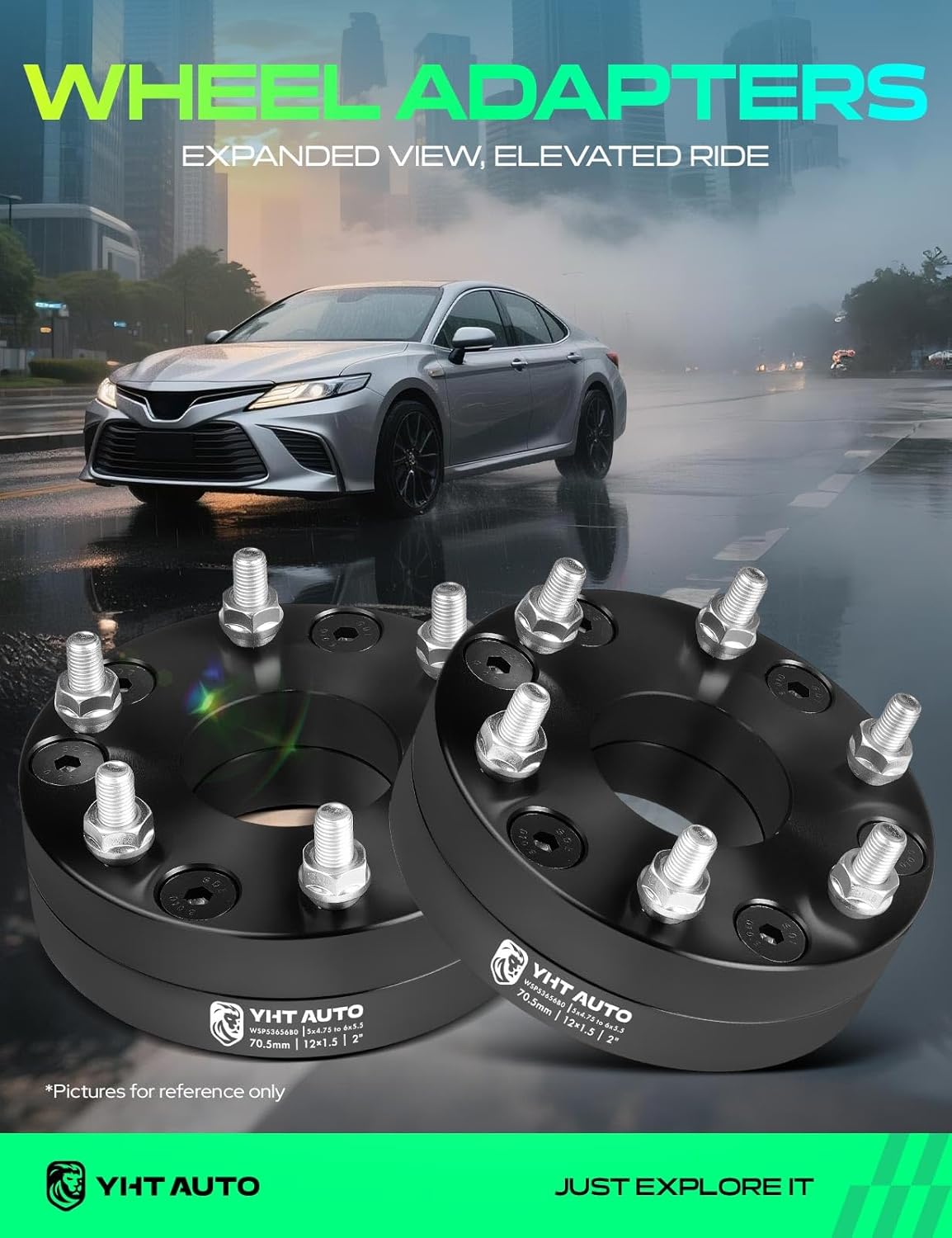 YHTAUTO 5x4.75 to 6x5.5 Wheel Adapters 2 Inch Compatible with Chevrolet & GMC & Buick & Cadillac & Pontiac, Tire Adapters w/12x1.5 & 12.9 Grade Studs, 70.5mm Center Bore 5 Lug 2PCS Black