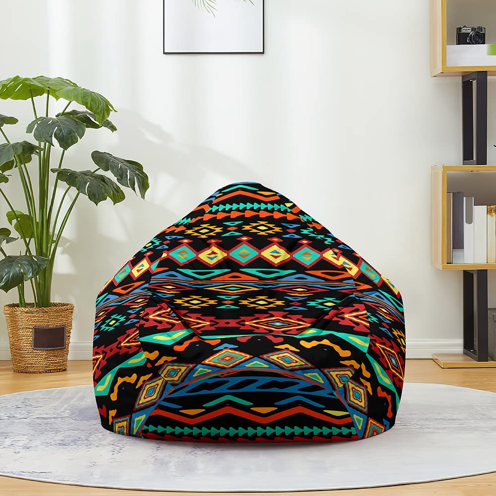 Highdi Boho Style Bean Bag No Filler Gaming Beanbag Chair Cover for Kids Adult Without Filling Highback Comfortable Lazy Sofa Beanbag Soft Toy Storage Bean Bag Seat (80x90cm,graphics)