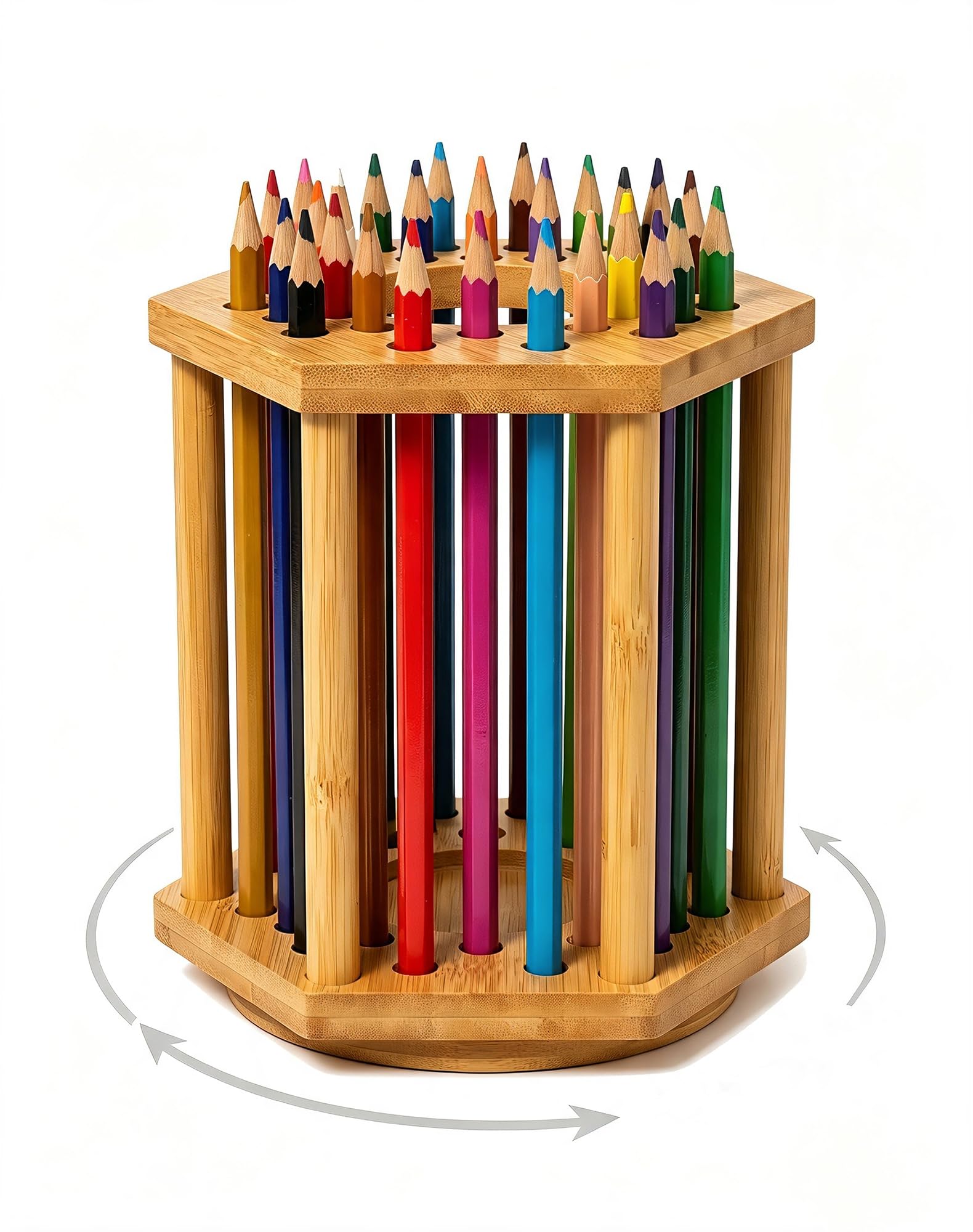 Rotating PaintBrush Holder 25 Holes Bamboo Display Drying Stand Artist Paint Brush Organizer Watercolor Brush Stand Rack Paint Brush Storage Art Supply Organizer(1pcs)