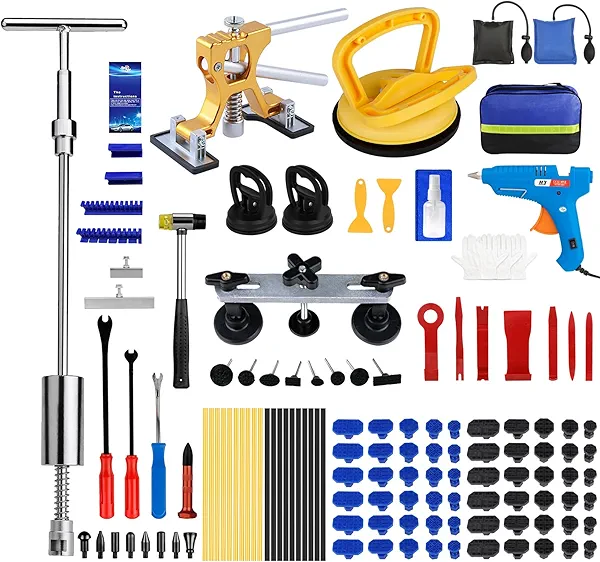 Bitlyle Dent Puller Hail Remover Kits,129pc Professional Car Paintless Dent Removal Tools,Slide Hammer 2 in 1 T-Bar, Adjustable Dent Lifter,Bridge Puller for Auto Body SUV Dings Damage DIY Removal
