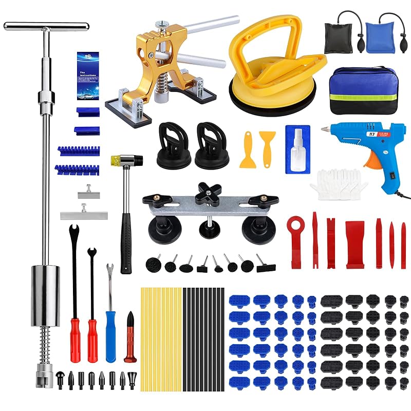 Kit de ferramentas para remoção de amassados sem pintura Bitlyle com martelo deslizante, extrator em ponte e pistola de cola, 129 peças