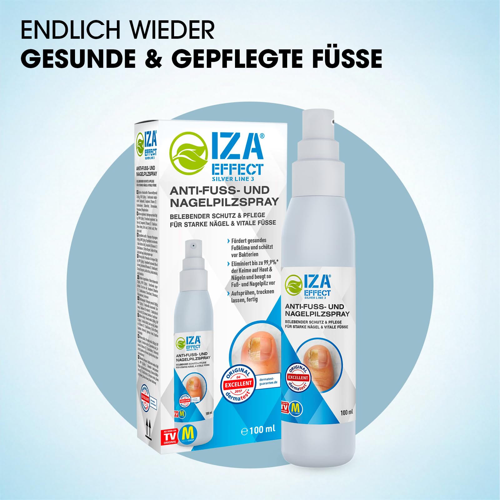IZA Effect - Fußpflegespray 2x 100ml - Fuß Spray zur täglichen Pflege, pflegt Haut & Nägel - Fuß Hygiene Spray für Frische & Hygiene, unterstützt gesundes Fußklima - einfache Anwendung ohne Auswaschen