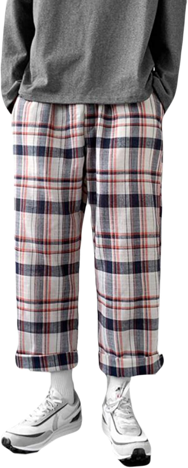 Amazon.co.jp: DeBangNi メンズ チェックパンツ 春 夏 ワイド