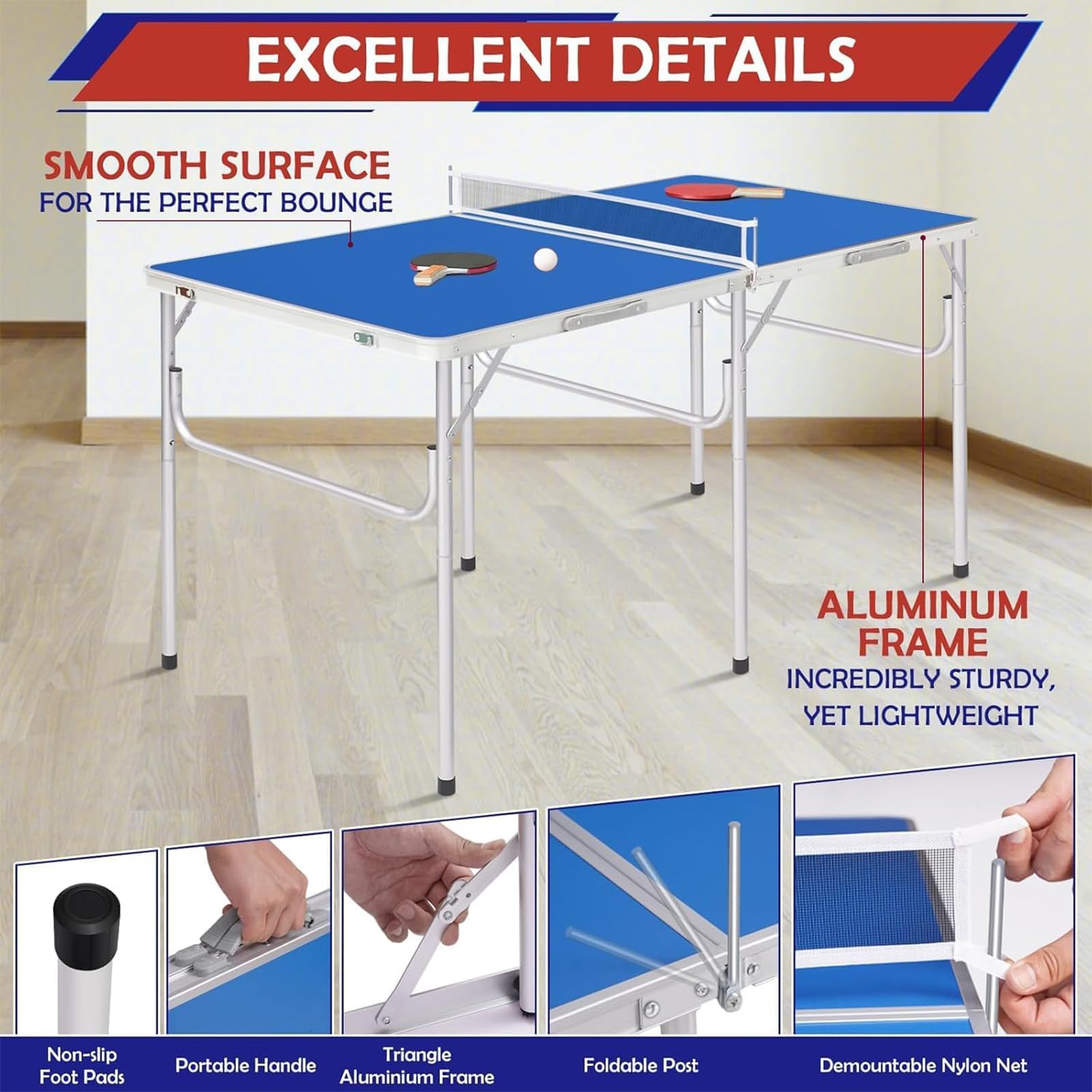 Tavolo da Ping Pong Pieghevole per Uso Interno Ed Esterno con Rete, 2 Racchette, 2 Palline, Set da Tavolo da Tennis, Tavolo da Ping Pong Portatile, per Bambini