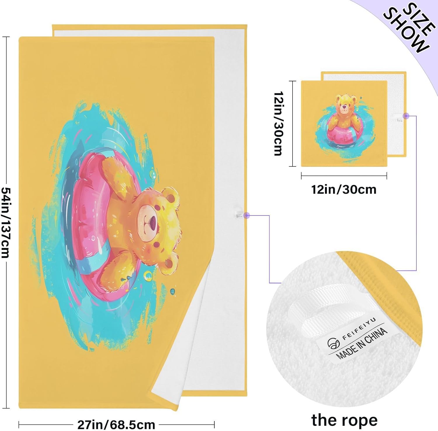 Hand Towels Premium Soft and Highly Absorbent Cute Bear 2 Pcs Towels for Bathroom Set 100% Cotton Decorative Face Towels