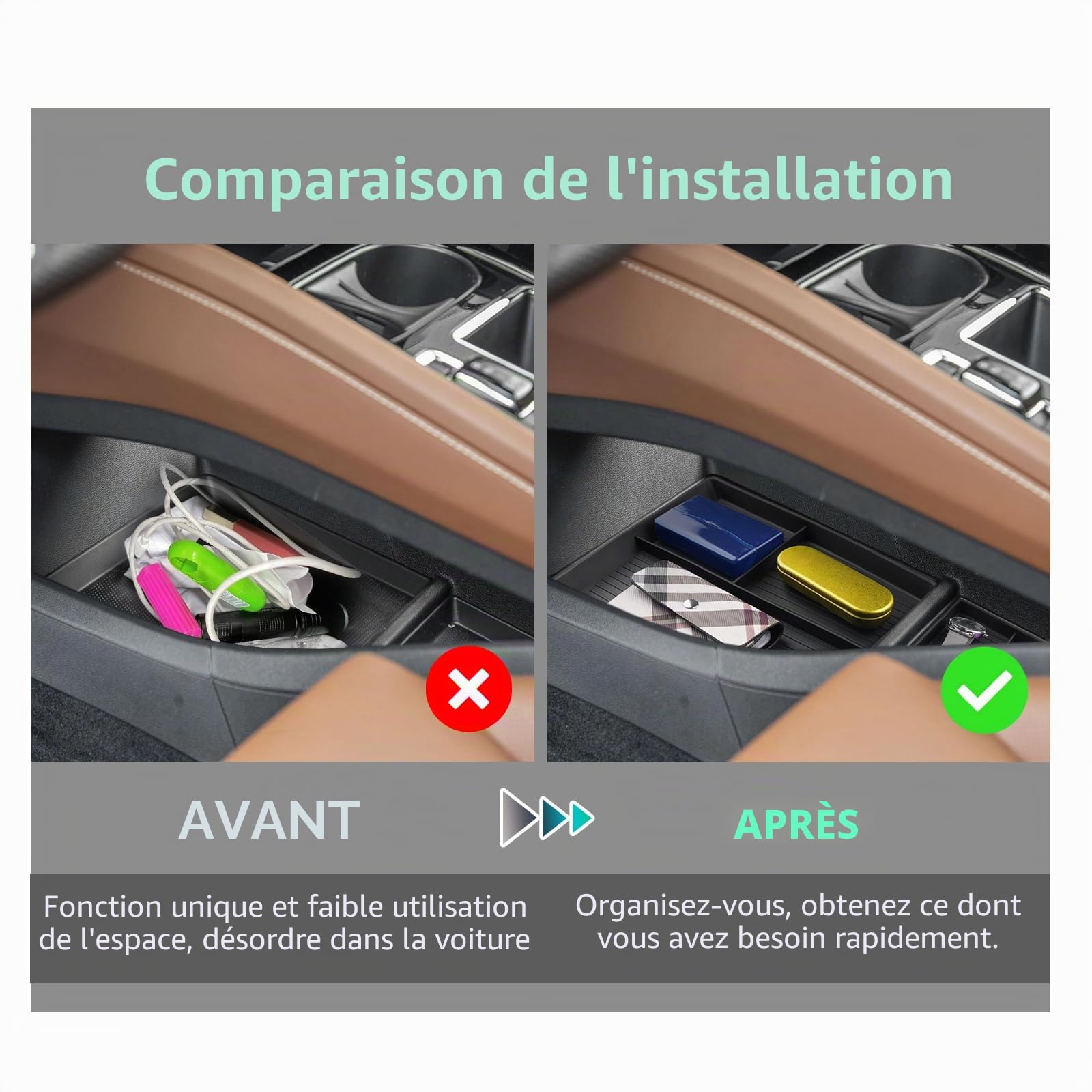 GAFAT Compatible avec Skoda Enyaq RS 2021-2025 2026 Elroq RS Boîte de Rangement Console Centrale, Enyaq 85 80 Organiseur + Étagères Inférieures en Caoutchouc Souple TPE, Enyaq iV Accessoires [3 PCS]
