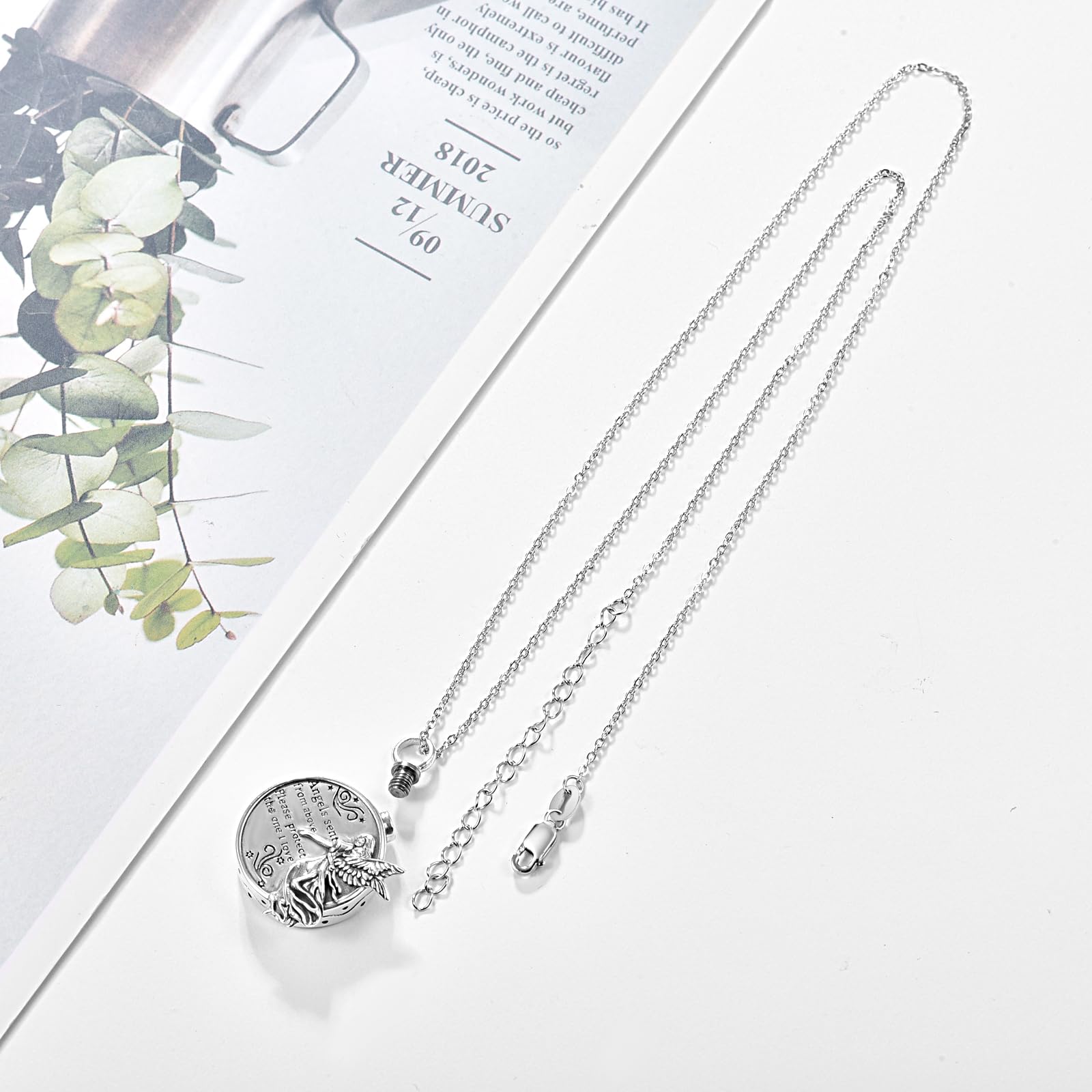 TANGPOET Collana con urna per cenere, con urna e angelo custode, in argento Sterling 925, per donne, Argento sterling