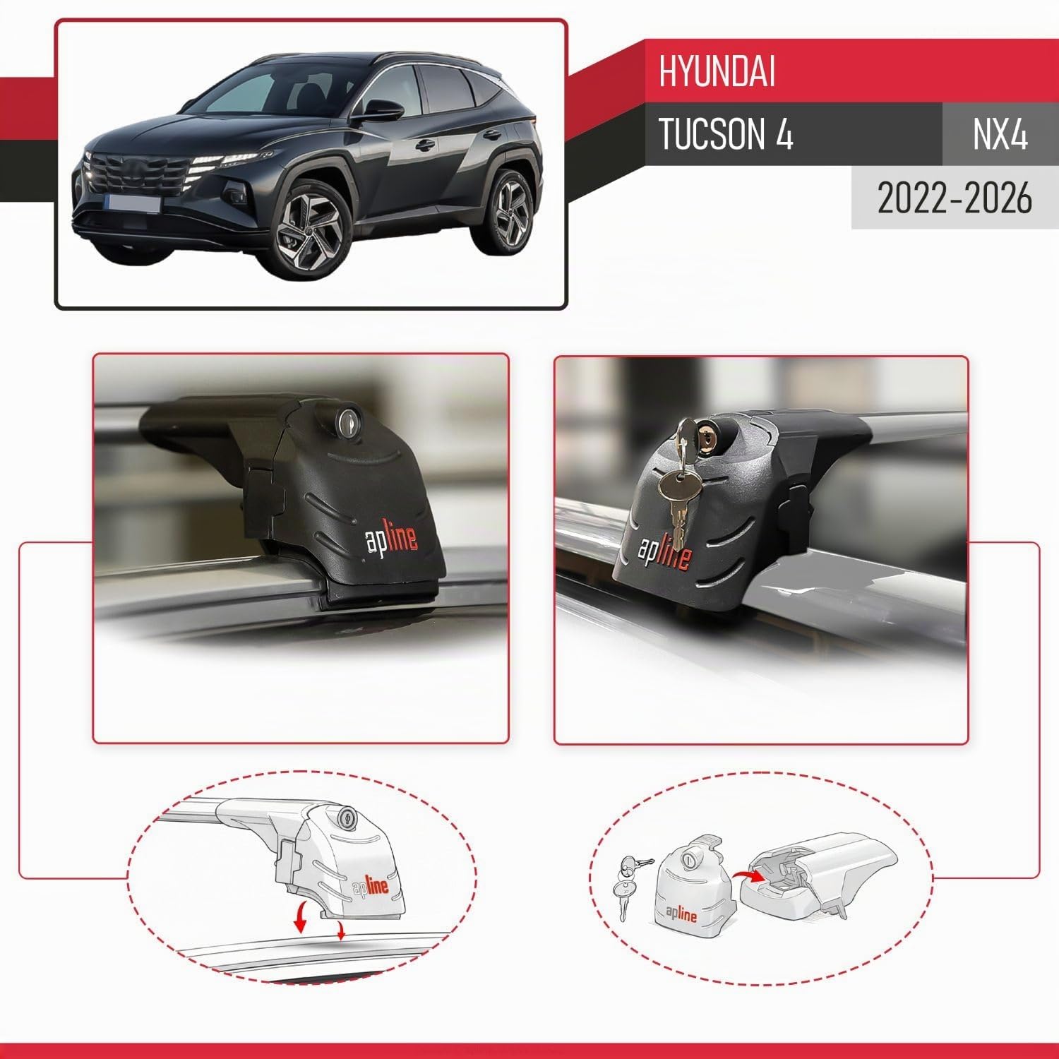 Compatible avec Hyundai Tucson 4 (NX4) 2022-2026 ACE-2 Modèle Barres de Toit Railing Porte-Bagages de Voiture Aluminium Gris 2 Barres