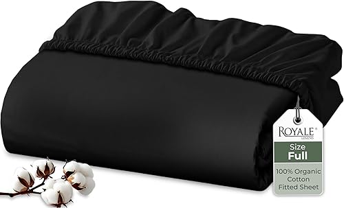 Royale Linens Sábana bajera ajustable 100 % algodón orgánico, tejido de percal, sábana bajera súper suave con bolsillo profundo, sábana elástica