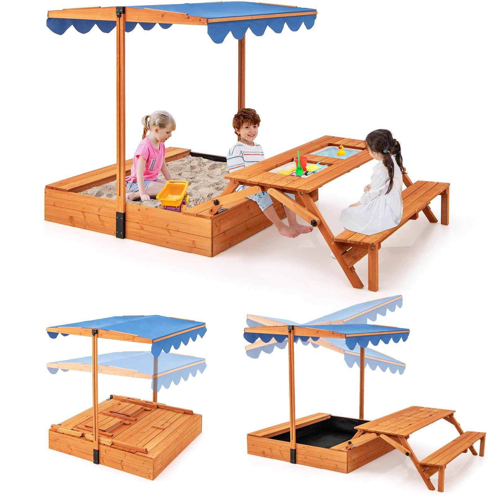 Amazon.com: Costzon Sandbox, Wooden Sand Pit w/Foldable Picnic