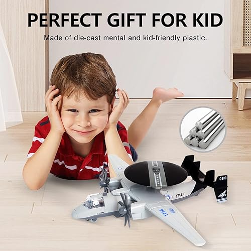 Miniatura 5 de CORPER TOYS Avión fundido a presión, modelo de avión de juguete de advertencia temprana con sonido y luz azul marino Hawkeye de ataque de tracción