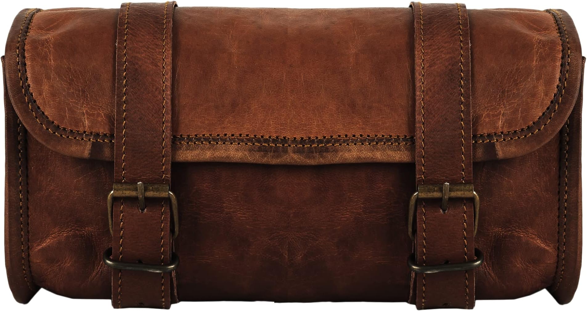 vintage crafts Genuine Goat Leather Motorcycle 2 Strap Buckle Closure Tool Brown Bag Quick Release Clasp Reinforced for Handlebars,Forks, Sissy Bar - 25cm