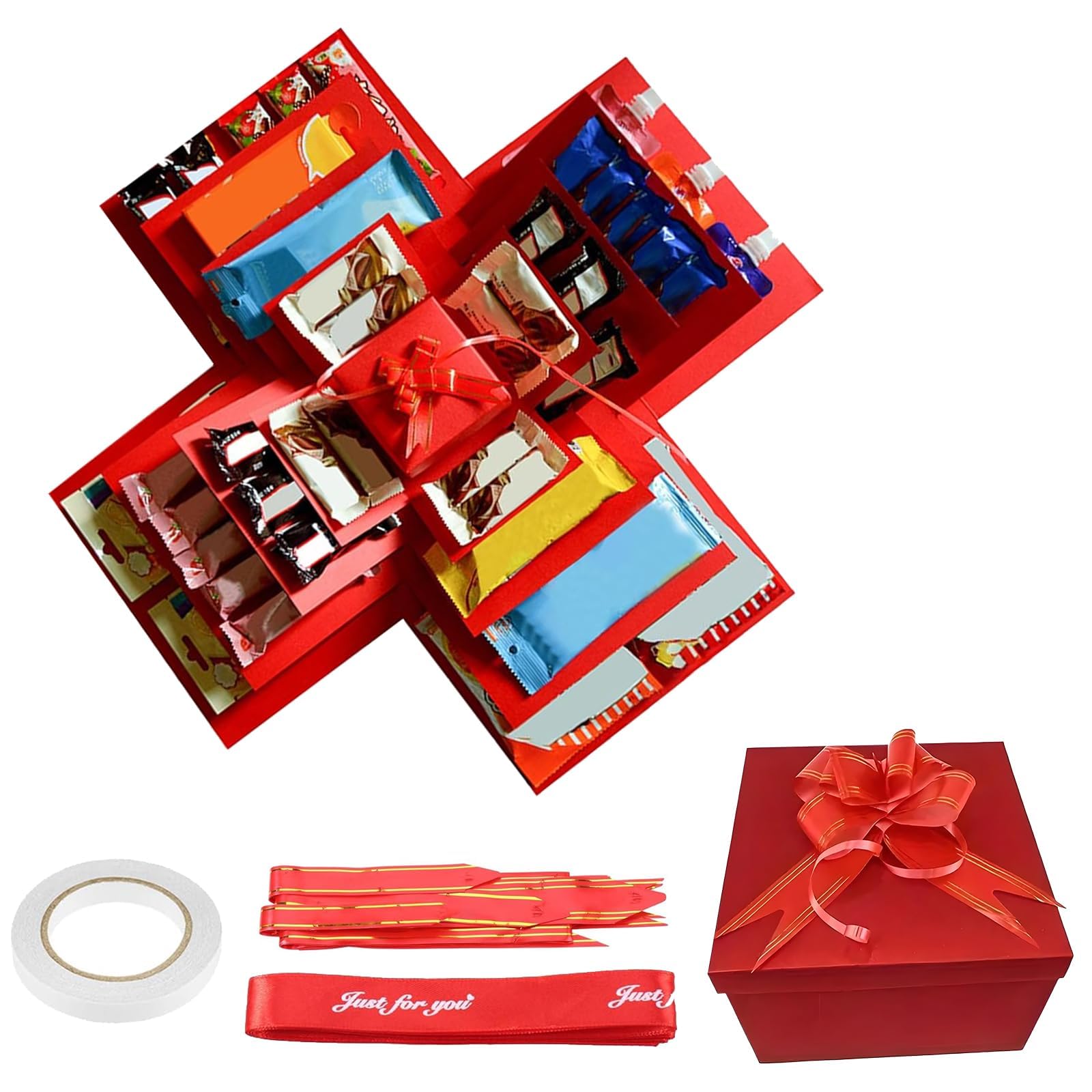 5 Layer Exploding Gift Box, Surprise Gift Box Explosion Birthday Box Valentines Gift Boxes with Ribbon Exploding Gifts Boxes with Lids DIY Surprise for Valentine’s Day Birthdays Anniversaries Christma