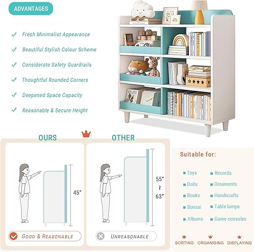 Miniatura 5 de Estantería de madera en forma de cubo con patas, estante abierto de 3 niveles para niños, organizador de almacenamiento para libros y juguetes,
