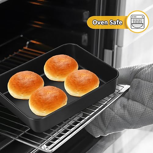 Miniatura 7 de TeamFar Sartén para lasaña, 9.4 x 7 x 2 pulgadas de acero inoxidable para hornear horneado profundo para horno tostador, sartén rectangular de