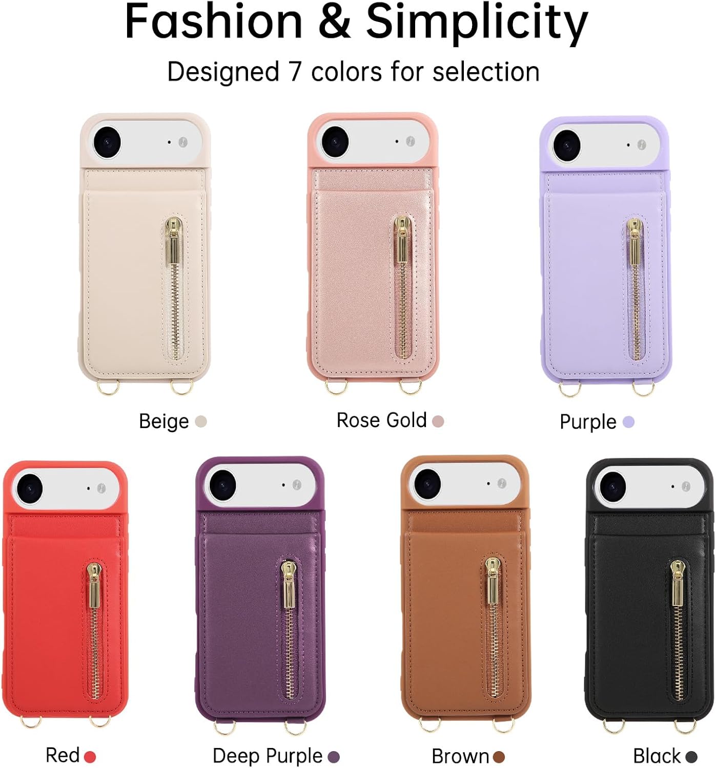 Crossbody Wallet Case for iPhone 17 Air, with Card Slots Zipper Pocket Case, Flip Folio Purse RFID Blocking with Detachable Strap-Beige - Image 9