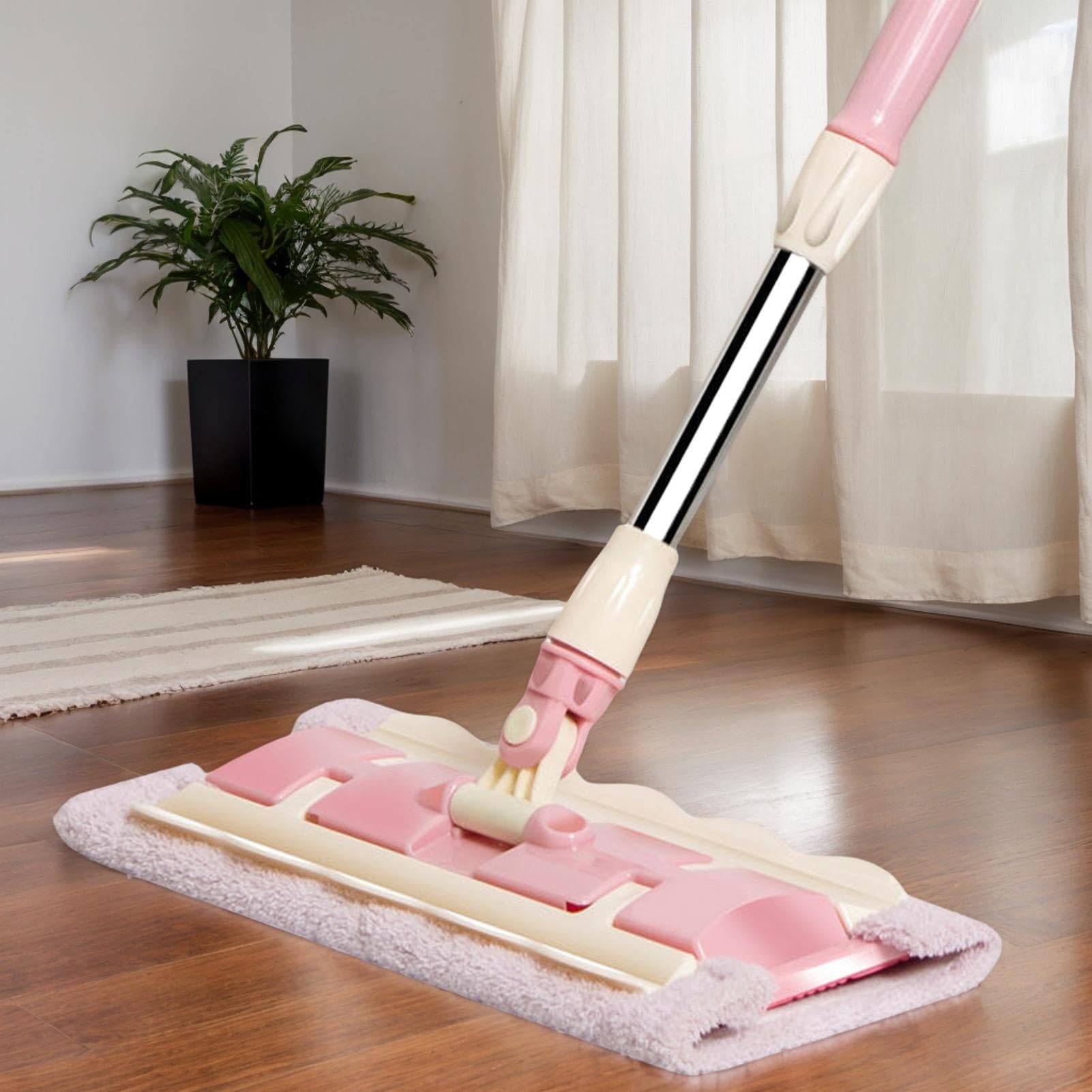 Fregona para Suelo Mango Telescópico Giratorio 360 Grados | Mopa limpiadora con 4 almohadillas lavables Fregona para cocina, baño, garaje, exterior, baldosas y laminados