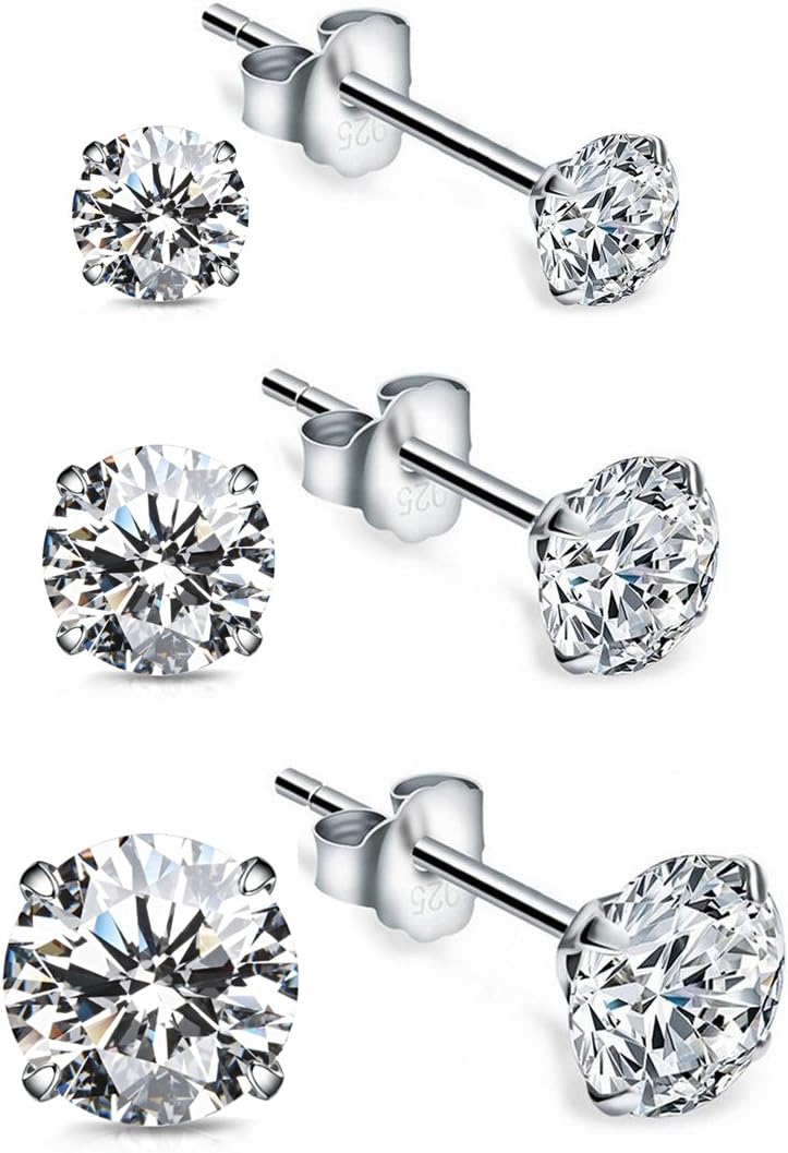 5 Pairs Stud Earrings Set 316L Stainless Steel Earrings Cubic Zirconia (CZ) Ear Stud for Women Girls Hypoallergenic 3-7mm Steel Color/Rose/Gold