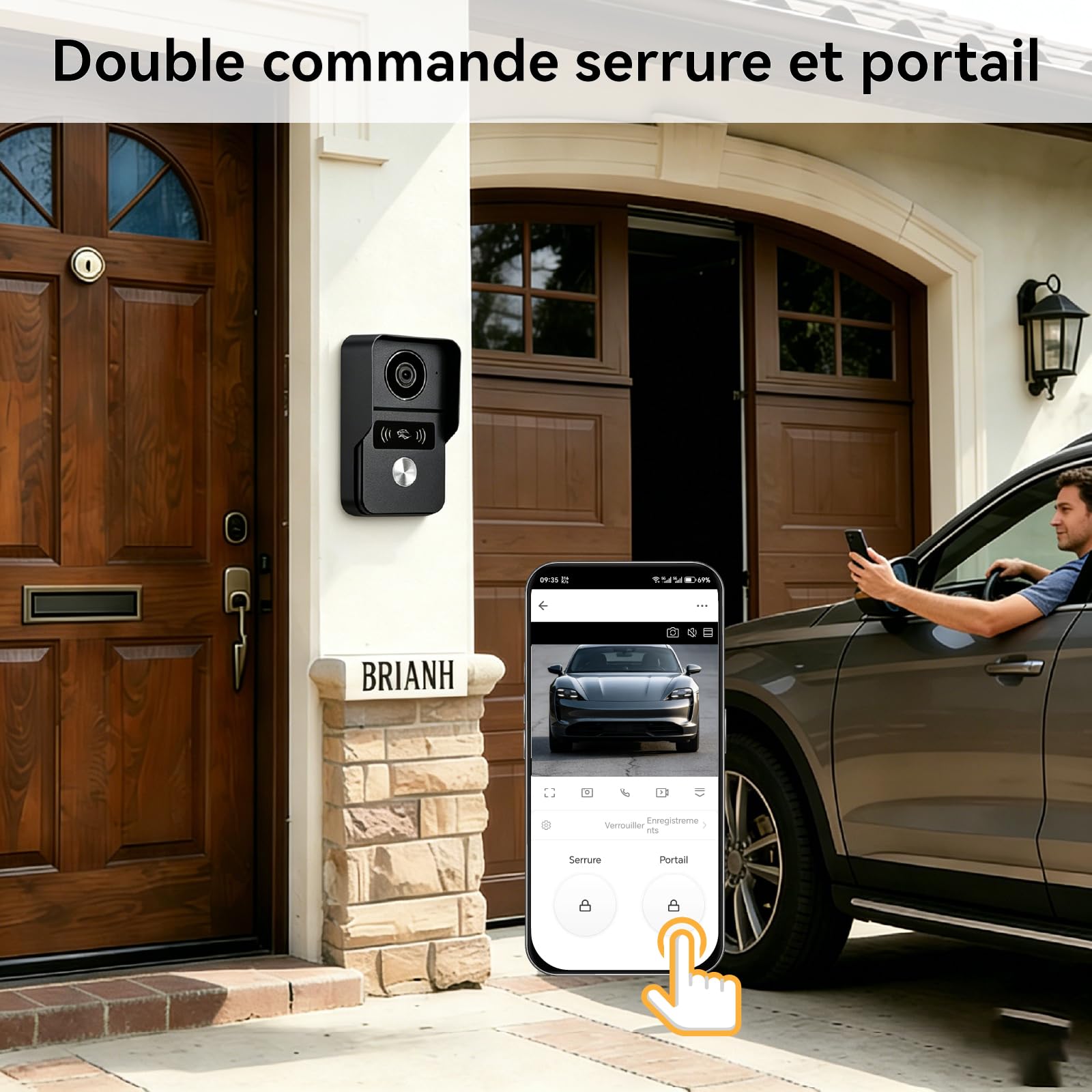 Visiophone Connecté Interphone Vidéo, Sonnette 2 fils 7 Pouces Moniteur Tactile, Audio Bidirectionnel, Système d'interphone avec Unlock à Distance, Wi-Fi 2,4 GHz/5 GHz, KW02-IP7 Noir
