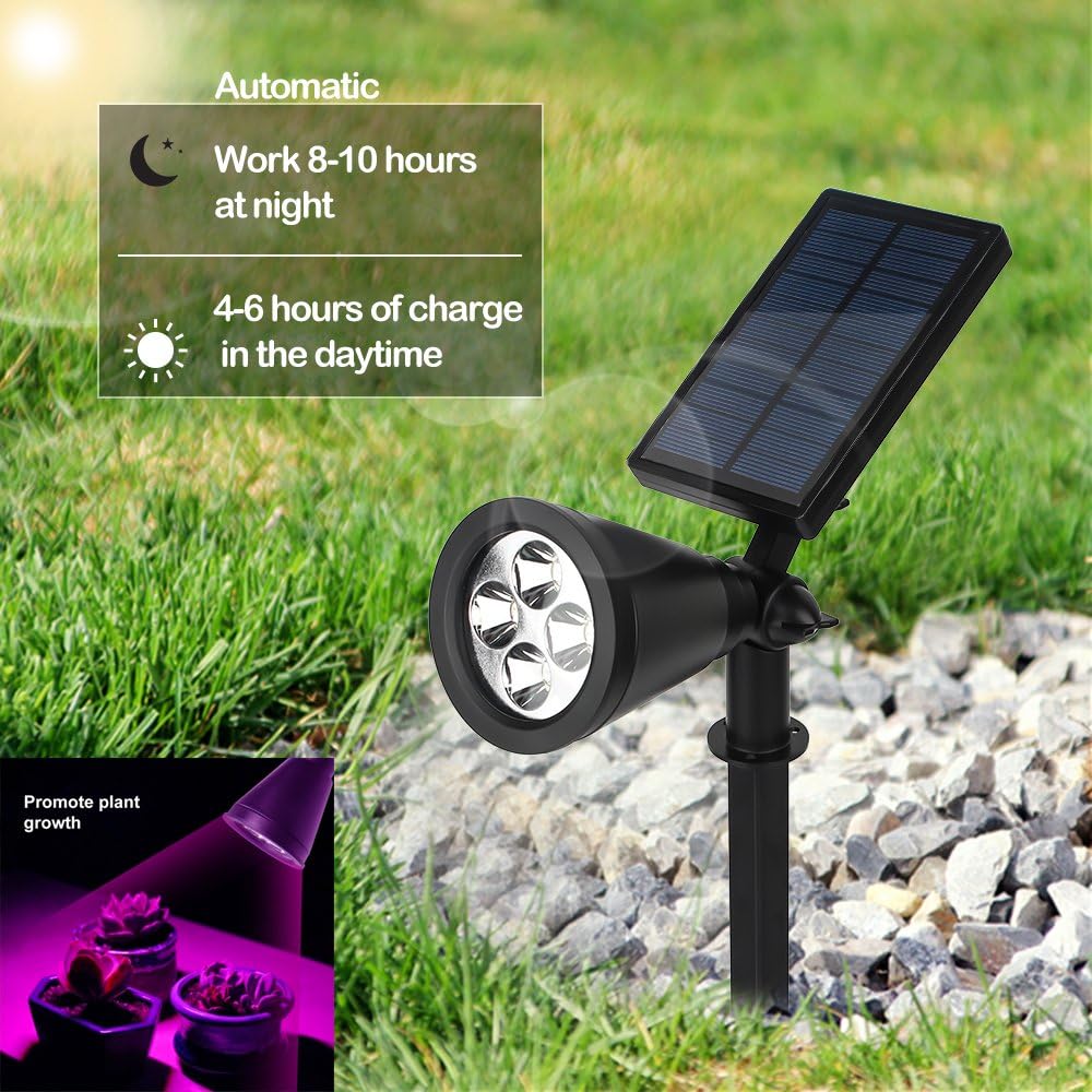 Solar Grow Light Outdoor Solar Spotlight 16 LED Grow Lamp Adjustable for Outdoor Automatic Plants Hydroponics Gardening