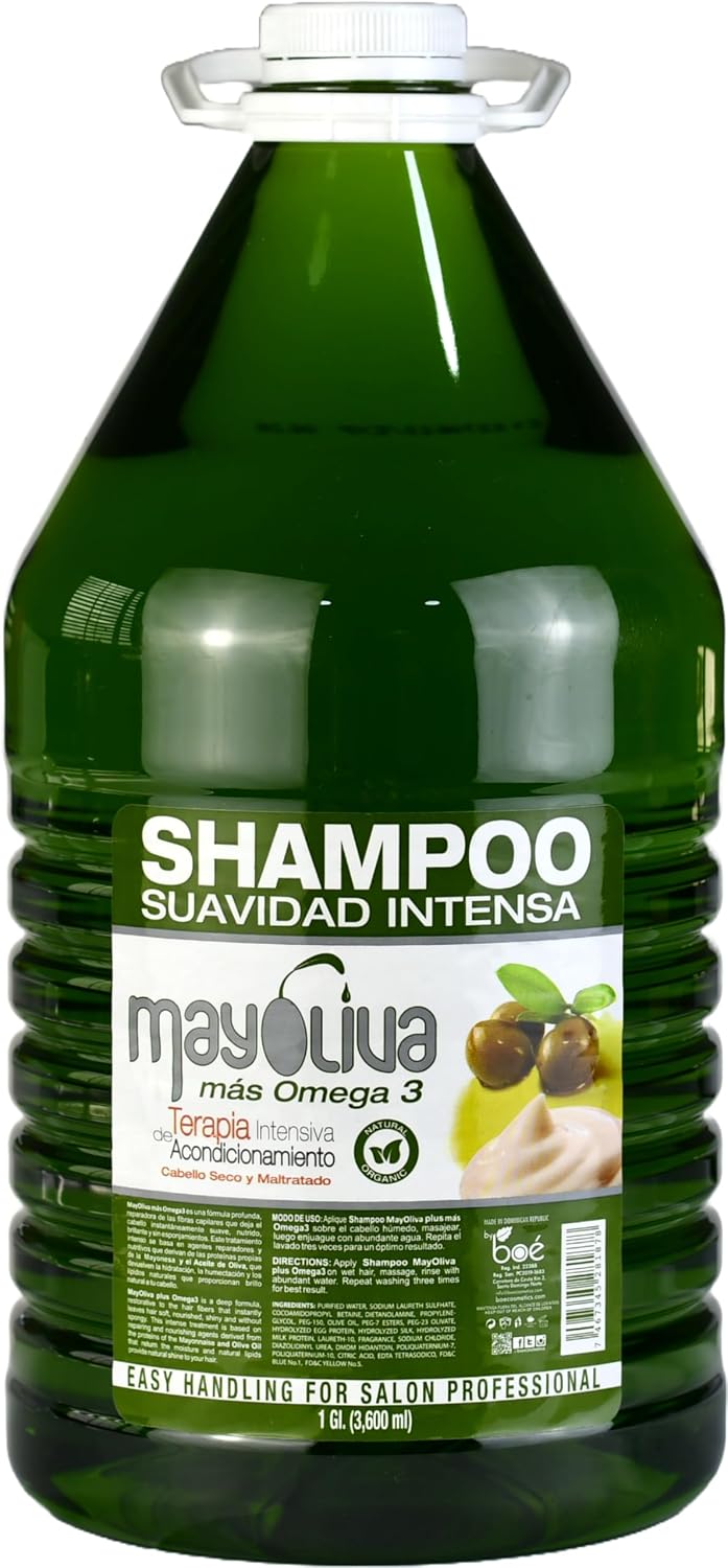 Mayoliva Shampoo Plus with Omega 3 – Deep Moisturizing Hair Cleanser for Dry & Damaged Hair – Mayonnaise & Olive Oil Proteins – Organic Repair Formula – 1 Gal