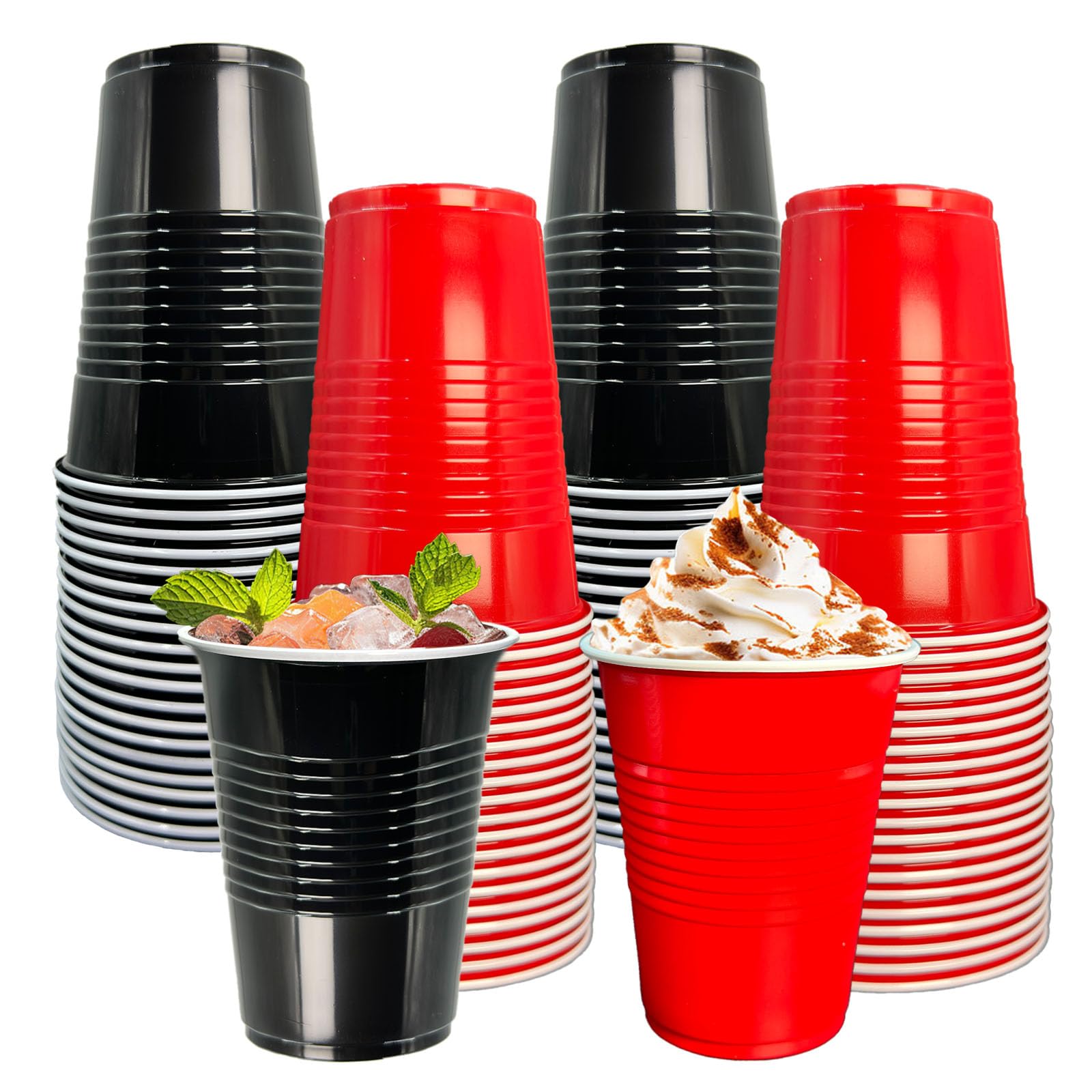 MEOTAKILE 60 Pack 16 oz Plastic Party Cups, Disposable Cold Drink Cups for Graduation Wedding Birthday Holiday Events,Party Supplies (Black-Red)