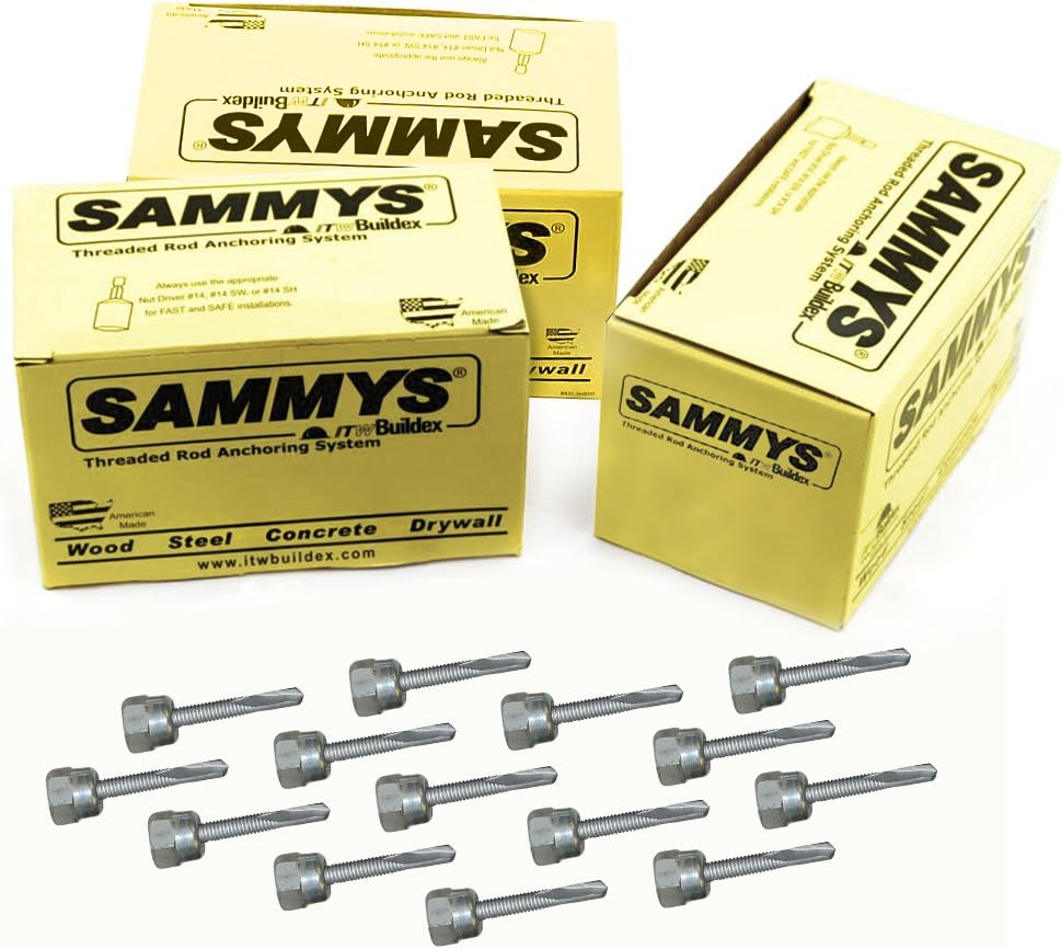 Everflow Sammys 8031925-100 DST 2.0 1/2 Inch Screw Vertical Threaded Rod Anchor Designed for Steel Structure, Steel with Electro-Zinc, Corrosion Resistance, 1/4-14 x 2 Inch Screw Length (pack of 100)