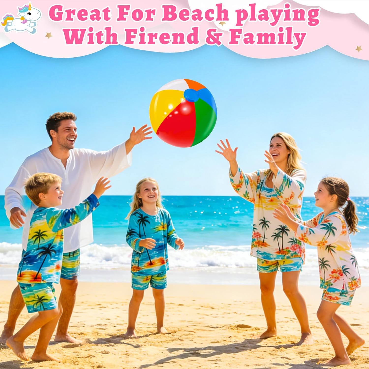 2 Pcs Pool Floats for Kids-Unicorn Swim Floats & Beach Ball Summer Beach Pool Toys,Inflatable Pool Floaties Unicorn Swimming Ring Ride On for Kids 3-8 Years Girls Boys Toddler Summer Party Water Toys