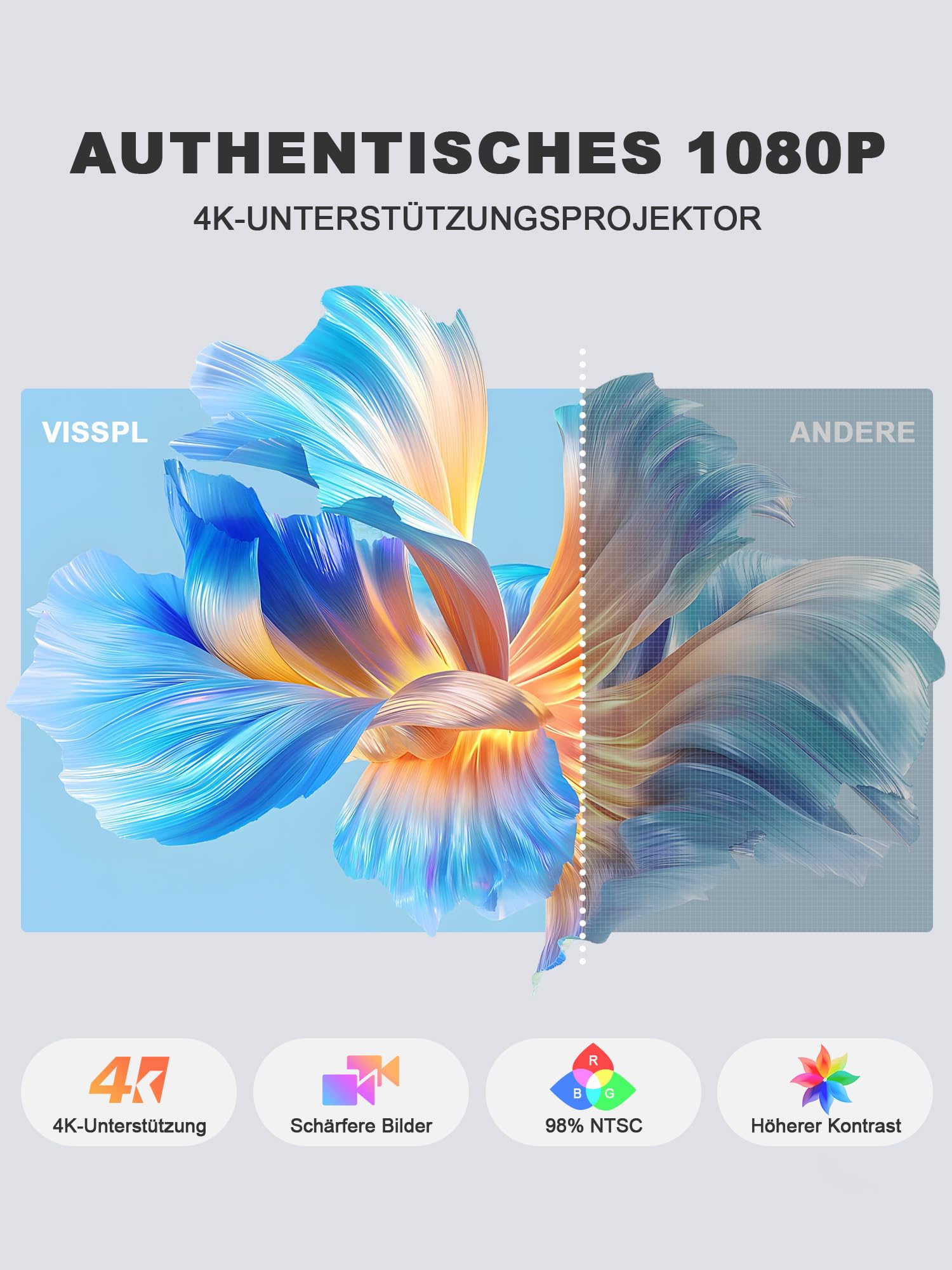 Smart Mini Beamer 4k [Offiziell Lizenzierter APP ] VISSPL 3000ANSI 4K Heimkino & Outdoor Beamer, Autofokus/Trapezkorrektur, WiFi6 Bluetooth Full HD 1080P Video Projektor für Handy/PC