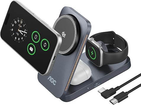 AOC GW300 25W Qi2.2-Certified 3-in-1 Foldable Wireless Charging Station