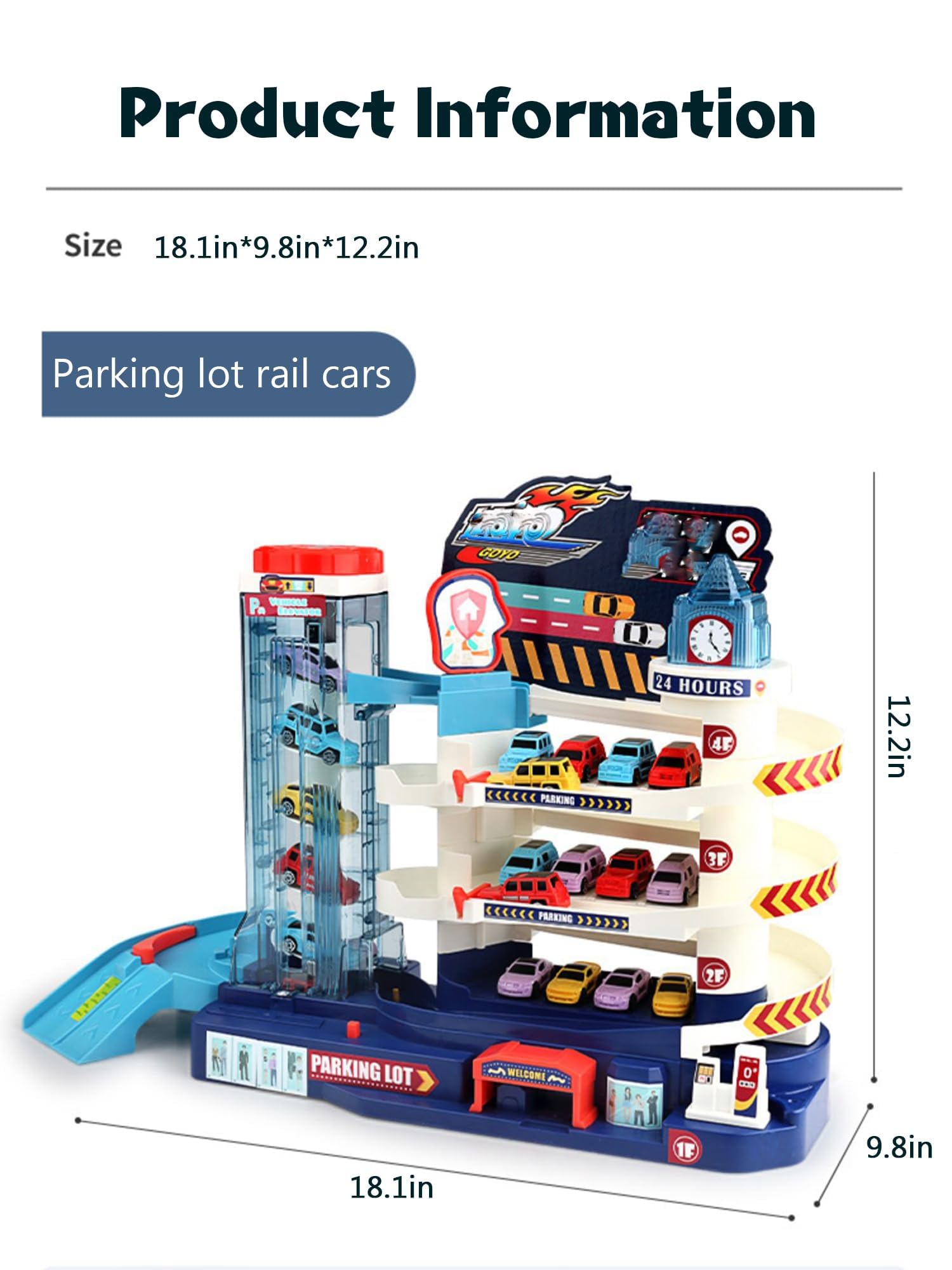 Toy Car Ramp Track Dinosaur Climbing Hills and Lifting Parking Lot with 8 Mini Racer Cars, Christmas & Birthday Toy Gift for Kids 3 4 5 6 7 8 9 Years Old (Lifting Parking Lot Track+ 4 Cars) 4