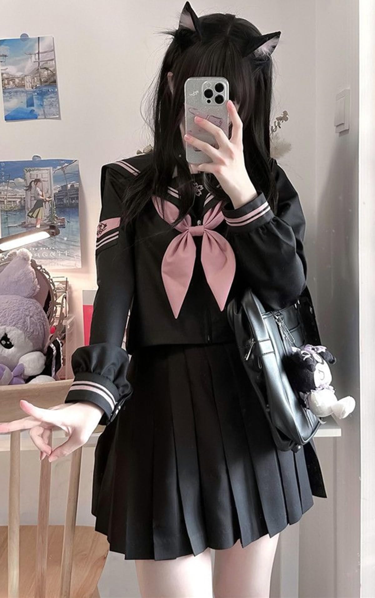 Amazon.co.jp: [CAWILXHA] セーラー服 長袖 半袖 黒い コスプレ