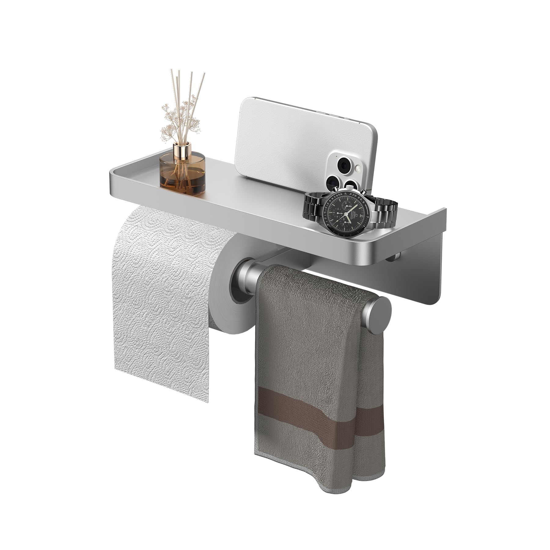 Double Toilet Paper Holder with Shelf, Commercial Toilet Paper Towel Holder Wall Mount, Tissue Roll Holder for Bathroom Kitchen RV, Double Tissue Roll Rack with Adhesive & Screw (Matte Black) — Amazon image 10
