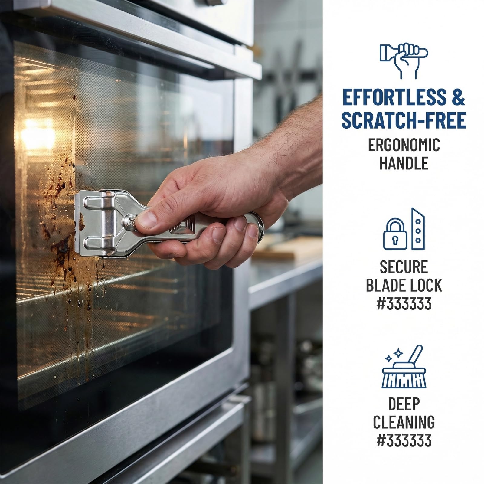 Hontaog Rascador de acero inoxidable con 10 cuchillas de repuesto, raspador de cristal para vitrocerámica, horno, campana extractora, rasqueta de limpieza contra quemados, grasa, restos de pegamento — view 6