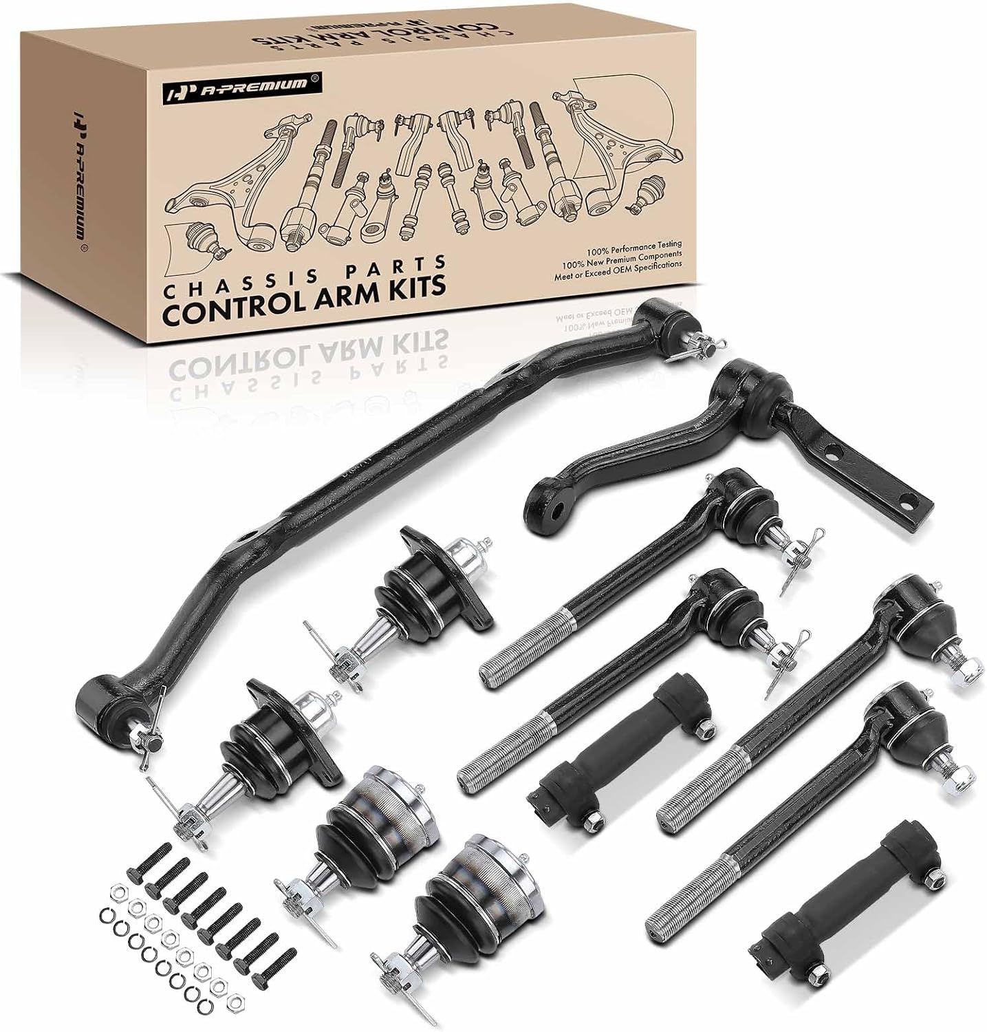 A-Premium Set of 12, Upper Lower Ball Joint, Inner Outer Tie Rod End, Idler Arm, Compatible with Chevrolet Blazer 96-05, S10 96-03, GMC Jimmy 96-01, Sonoma 96-03, Isuzu Hombre 96-00